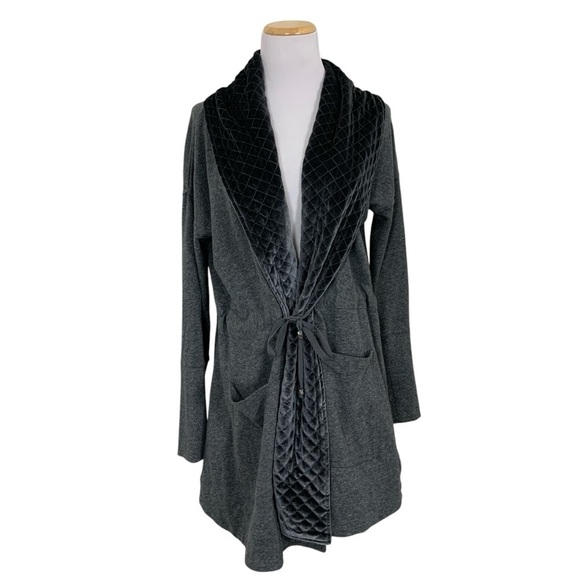 Soft Surroundings Lilas Gray Velvet Trim Cardigan Drawstring Waist Size M - Picture 2 of 16